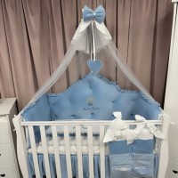Lenjerie de patut personalizata 11 piese REGAL Catifea Blue - PEPPIbambini