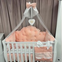 Lenjerie de patut personalizata 11 piese REGAL Catifea Somon - PEPPIbambini