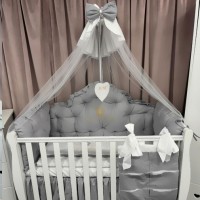 Lenjerie de patut personalizata 11 piese REGAL Grey - PEPPIbambini