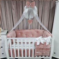 Lenjerie de patut personalizata 11 piese ROYAL Catifea Pink - PEPPIbambini