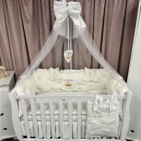 Lenjerie de patut personalizata 11 piese ROYAL Catifea White - PEPPIbambini