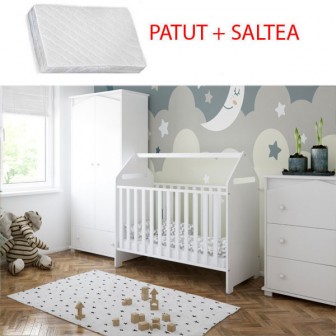 MAMO-TATO - Patut multifunctional House fara sertar + Saltea Cocos