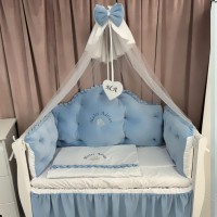 Lenjerie de patut personalizata 11 piese REGAL Catifea Blue - PEPPIbambini