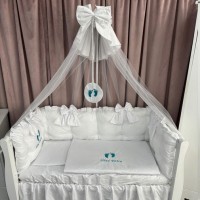 Lenjerie de patut personalizata 11 piese ROYAL Catifea White - PEPPIbambini