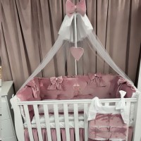 Lenjerie de patut personalizata 11 piese ROYAL Catifea Pink - PEPPIbambini