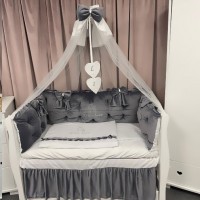 Lenjerie de patut personalizata 11 piese ROYAL Catifea Grey - PEPPIbambini