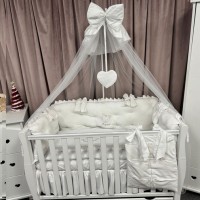 Lenjerie de patut personalizata 11 piese ROYAL Catifea White - PEPPIbambini