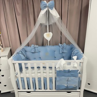 Lenjerie de patut personalizata 11 piese ROYAL Catifea Blue Dominic - PEPPIbambini