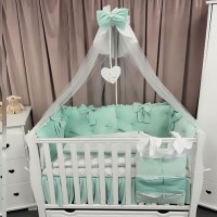 Lenjerie de patut personalizata 11 piese ROYAL Catifea Mint - PEPPIbambini