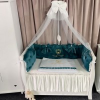 Lenjerie de patut personalizata 11 piese ROYAL Catifea Verde Smarald - PEPPIbambini