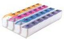 Nuvita - Cutie medicamente din plastic rezistent, 7 zile x 4 compartimente, 4 culori