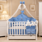Lenjerie de patut personalizata 11 piese REGAL Catifea Blue - PEPPIbambini