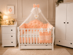 Lenjerie de patut personalizata 11 piese REGAL Catifea Somon - PEPPIbambini