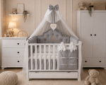Lenjerie de patut personalizata 11 piese REGAL Grey - PEPPIbambini - imagine 2