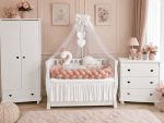 Lenjerie de patut personalizata 11 piese -Laterale Impletite Catifea Pink Lebada - PEPPIbambini