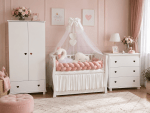 Lenjerie de patut personalizata 11 piese -Laterale Impletite Catifea Pink Lebada - PEPPIbambini - imagine 3