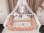 Lenjerie de patut personalizata 11 piese -Laterale Impletite Catifea Pink Lebada - PEPPIbambini - imagine 2
