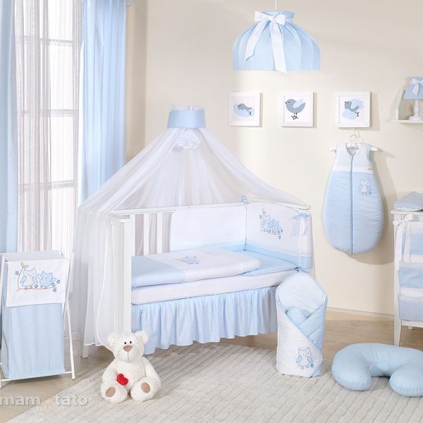 MAMO-TATO - Lenjerie patut 14 piese 120x60 Cute Bird Blue