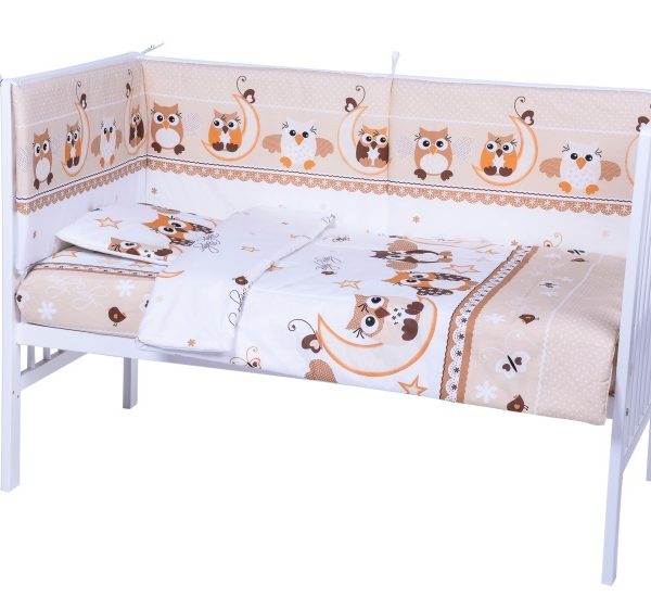 Lenjerie patut copii 4 piese - Bufnita Crem