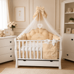Lenjerie de patut personalizata 11 piese REGAL Catifea Beige - PEPPIbambini - imagine 4