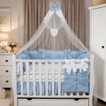 Lenjerie de patut personalizata 11 piese ROYAL Catifea Blue - PEPPIbambini - imagine 3