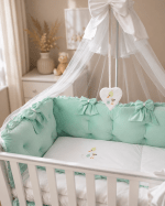 Lenjerie de patut personalizata 11 piese ROYAL Catifea Mint - PEPPIbambini - imagine 3