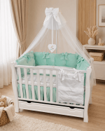 Lenjerie de patut personalizata 11 piese ROYAL Catifea Mint - PEPPIbambini - imagine 2