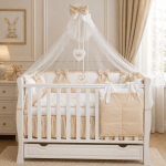 Lenjerie de patut personalizata 11 piese ROYAL White Beige - PEPPIbambini - imagine 3