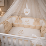 Lenjerie de patut personalizata 11 piese ROYAL White Beige - PEPPIbambini - imagine 2