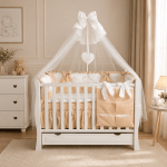 Lenjerie de patut personalizata 11 piese ROYAL White Beige - PEPPIbambini - imagine 4