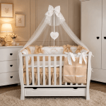 Lenjerie de patut personalizata 11 piese ROYAL White Beige - PEPPIbambini