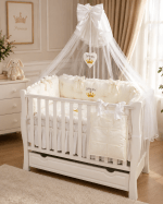 Lenjerie de patut personalizata 11 piese ROYAL Catifea White - PEPPIbambini - imagine 3