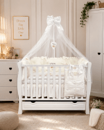 Lenjerie de patut personalizata 11 piese ROYAL Catifea White - PEPPIbambini