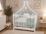 Lenjerie de patut personalizata 11 piese ROYAL White Green Dublat - PEPPIbambini