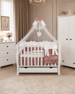 Lenjerie de patut personalizata 11 piese ROYAL White Pink Catifea Aylin Maria - PEPPIbambini
