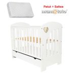 Patut bebe din lemn multifunctional Paula Heart Gold + Saltea Cocos - MAMO-TATO
