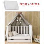 Patut bebe din lemn multifunctional Regal White + Saltea Cocos - MAMO-TATO - Image 2