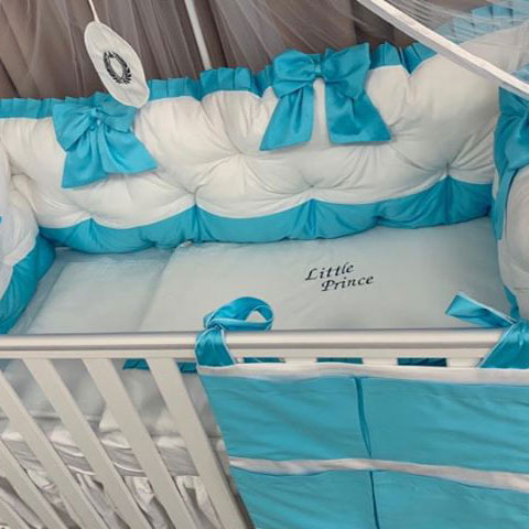 PEPPIbambini – Lenjerie patut 11 piese ROYAL White Turqoise