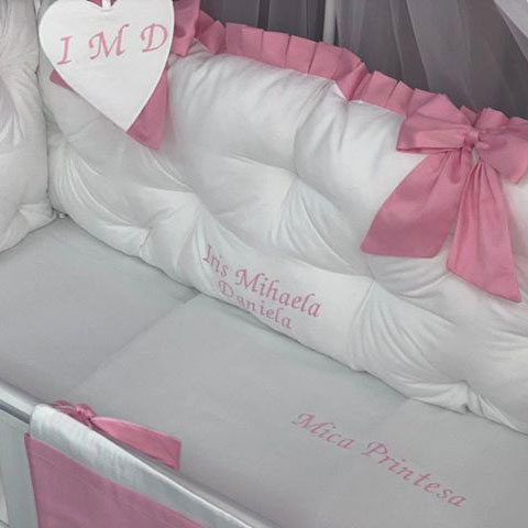 PEPPIbambini – Lenjerie patut 11 piese ROYAL White Pink