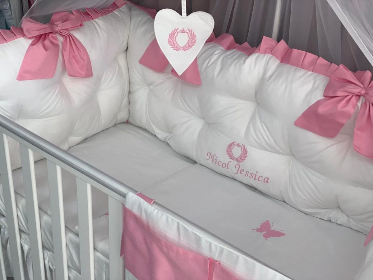 PEPPIbambini - Lenjerie patut 11 piese ROYAL White Pink - imagine 3