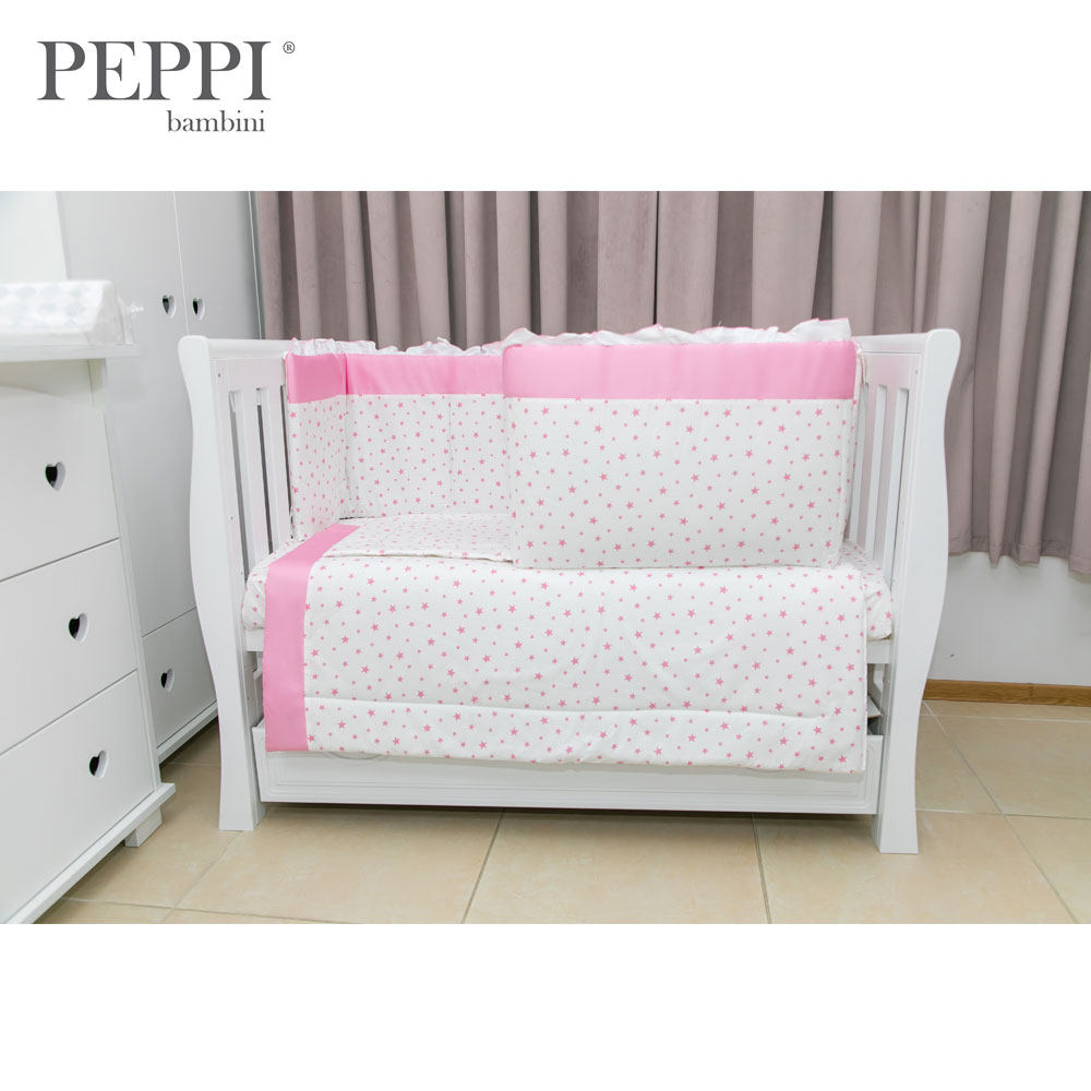 PEPPIbambini-Lenjerie-patut-5-piese-Star-Pink-1-1 PEPPIbambini - Lenjerie patut 4 piese Star Pink - imagine 1