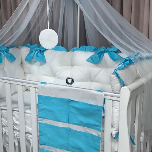 PEPPIbambini-ROYAL-20589 PEPPIbambini - Lenjerie patut 11 piese ROYAL White Turqoise - imagine 1