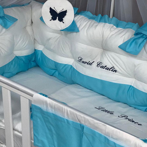 PEPPIbambini – Lenjerie patut 11 piese ROYAL White Turqoise