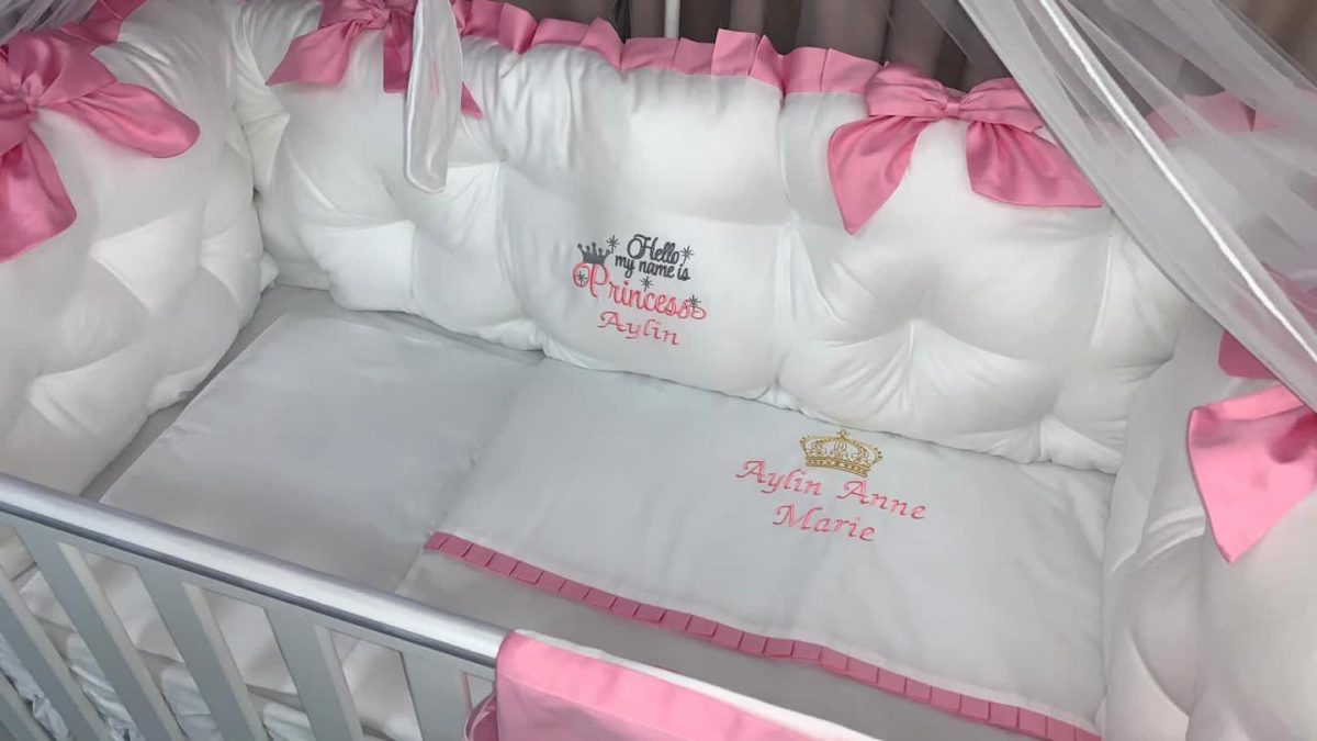 PEPPIbambini - Lenjerie patut 11 piese ROYAL White Pink - imagine 2