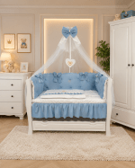 Lenjerie de patut personalizata 11 piese ROYAL Catifea Blue - PEPPIbambini
