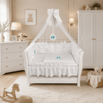 Lenjerie de patut personalizata 11 piese ROYAL Catifea White - PEPPIbambini