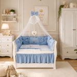 Lenjerie de patut personalizata 11 piese ROYAL Catifea Blue - PEPPIbambini