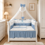 Lenjerie de patut personalizata 11 piese ROYAL Catifea White Blue - PEPPIbambini