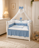 Lenjerie de patut personalizata 11 piese ROYAL Catifea White Blue - PEPPIbambini - Image 2