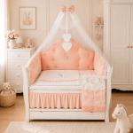 Lenjerie de patut personalizata 11 piese REGAL Catifea Somon - PEPPIbambini